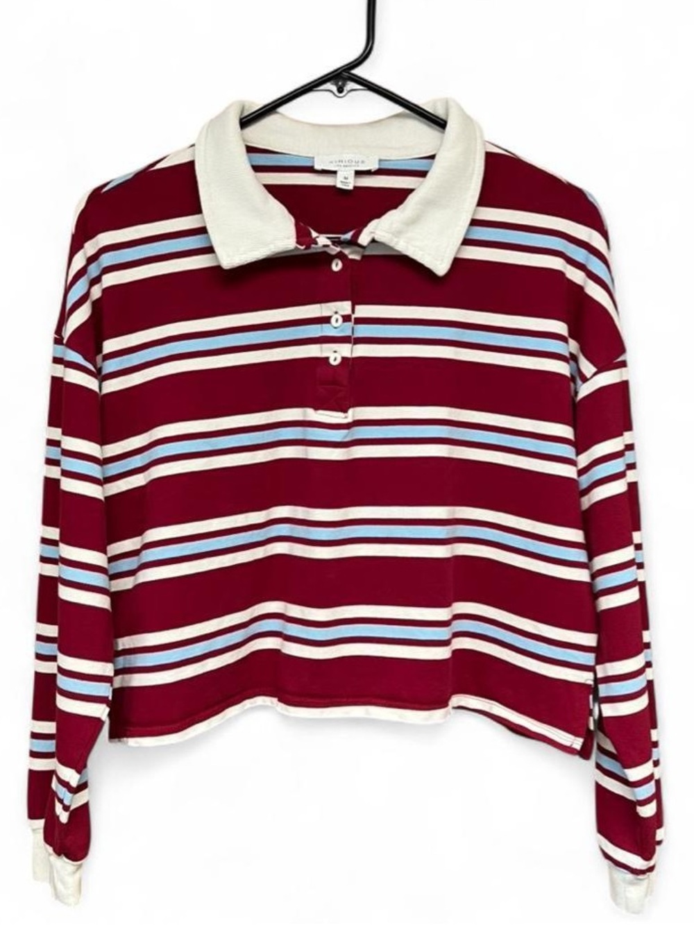 Kirious Los Angeles Striped Rugby Long Sleeve Cropped Polo Shirt Size Medium